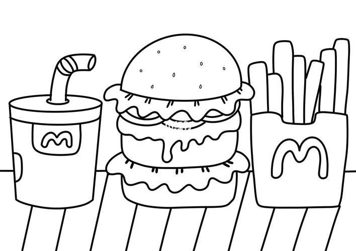 怎麼畫可樂漢堡薯條的簡筆畫（簡筆畫漢堡可樂）1