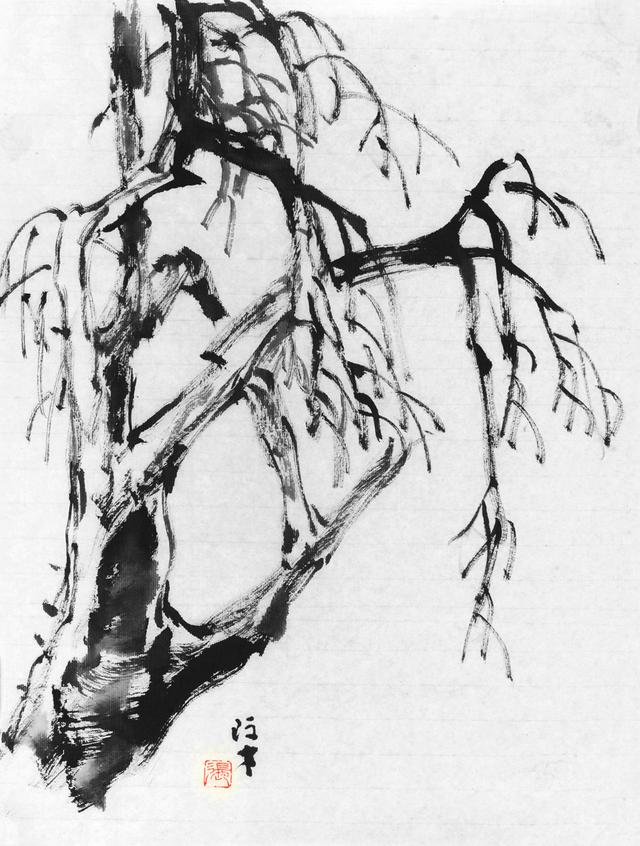 山水畫中的中景樹怎麼畫（如何運用立幹法和分枝法畫好山水畫中的樹）5