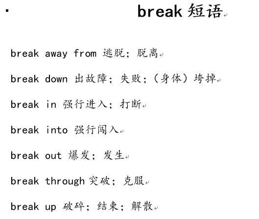 break的詞組及翻譯（含有break和bring的短語有哪些）1