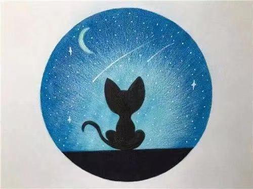 黑白小貓繪畫過程（星空下的剪影貓貓）12