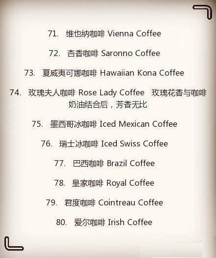 意式經典咖啡英語（咖啡英文菜單大全）8