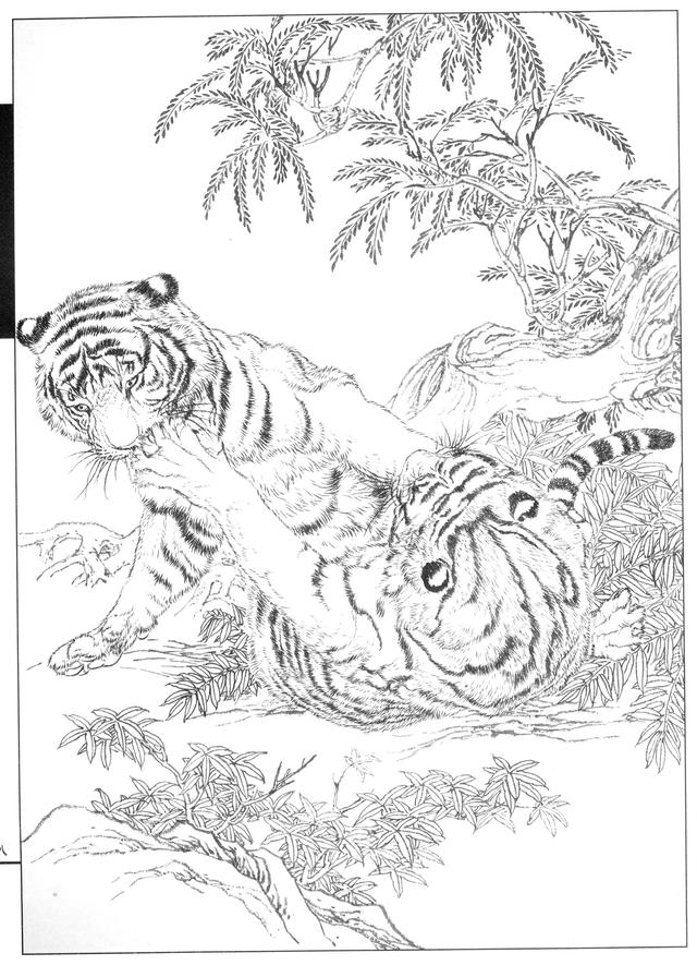 老虎卡通畫2022虎年（28張老虎黑白線描圖）27