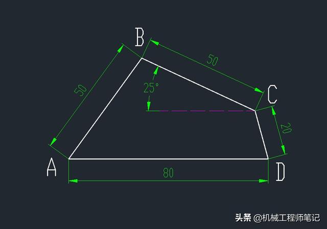 cad中如何繪制帶角度的矩形（已知4邊長度和1個角度）9