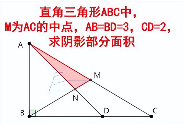 已知三角形的abc求陰影部分面積（直角三角形ABC中M為AC的中點）5