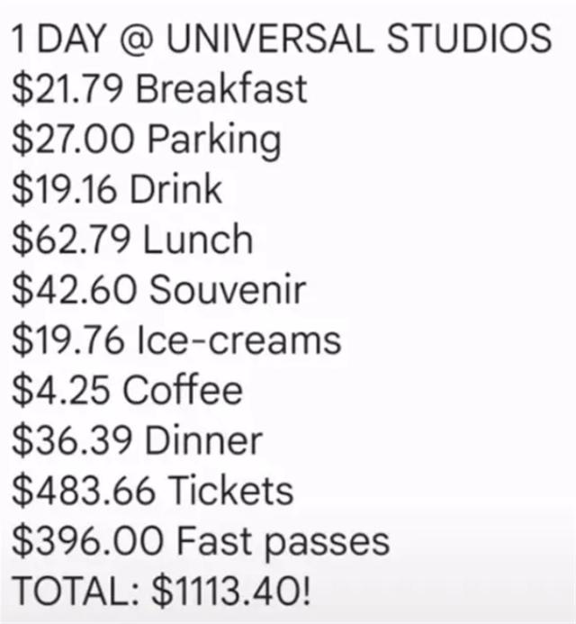 美國一家四口去迪士尼旅遊（英國四口之家在美國環球影城一日遊花了1113美元）2